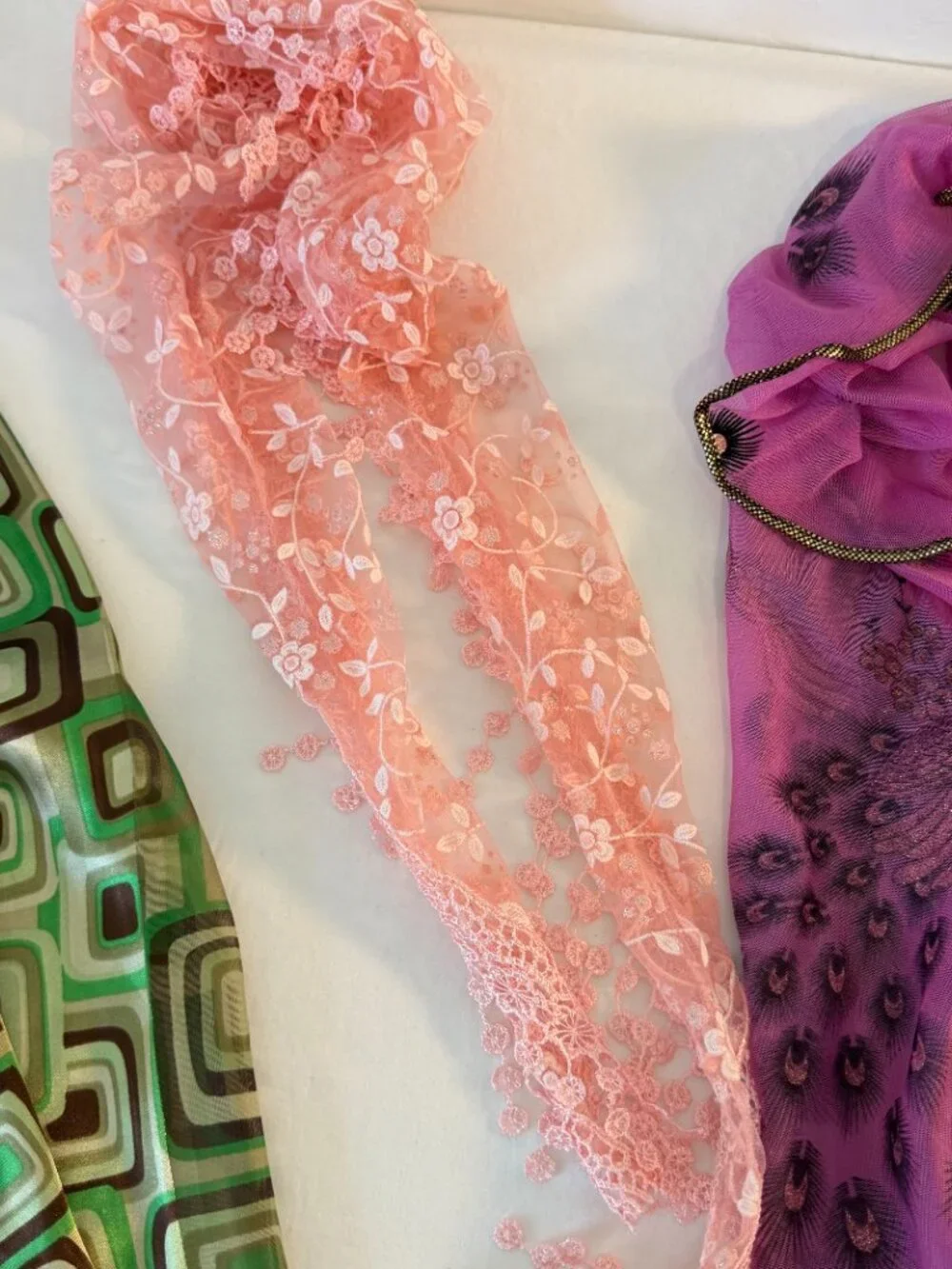 Lot of 4 Women's Fashion Scarves Sheer Lace Metallic Floral Assorted Colors
